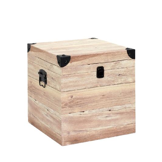 Caja de Almacenamiento con Acabado Madera, Esquinas Metálicas y Cerradura