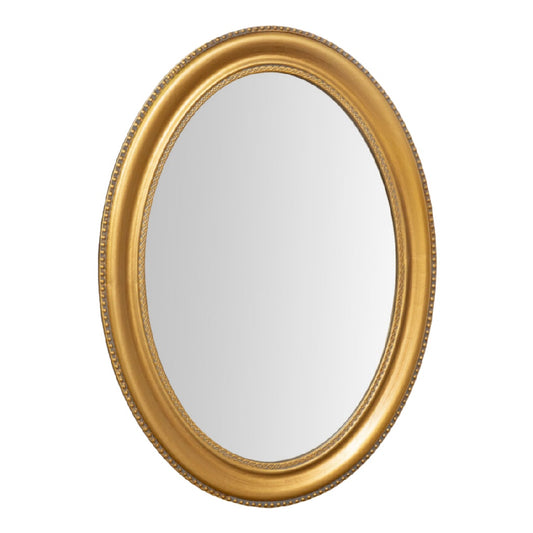 Espejo decorativo ovalado clásico, marco dorado ancho con detalle de cuentas, para pared